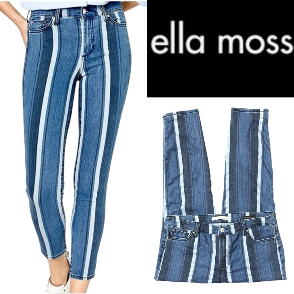 ELLA MOSS HIGH RISE LONGSPUR INDIGO STRIPED SKINNY ANKLE JEANS